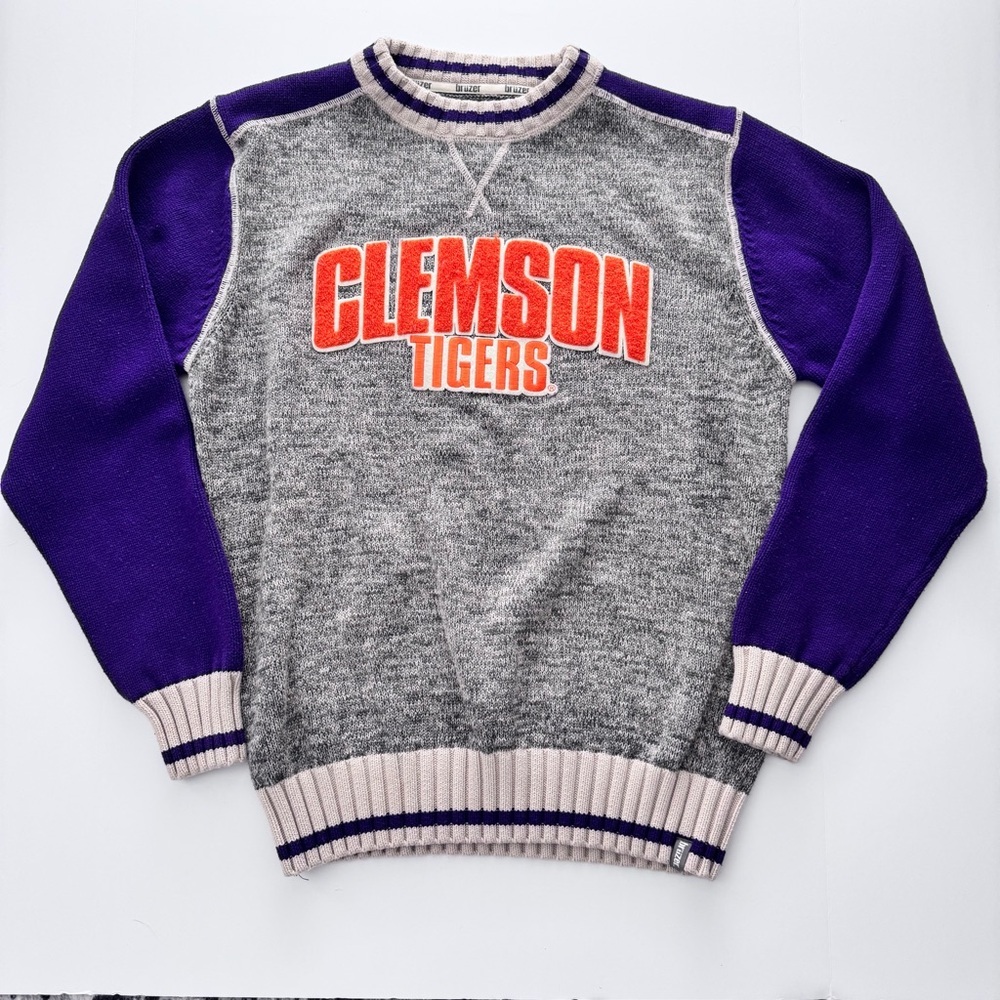 Vintage Clemson Tigers Oversized Varsity Knit Sweater 100% cotton sz L